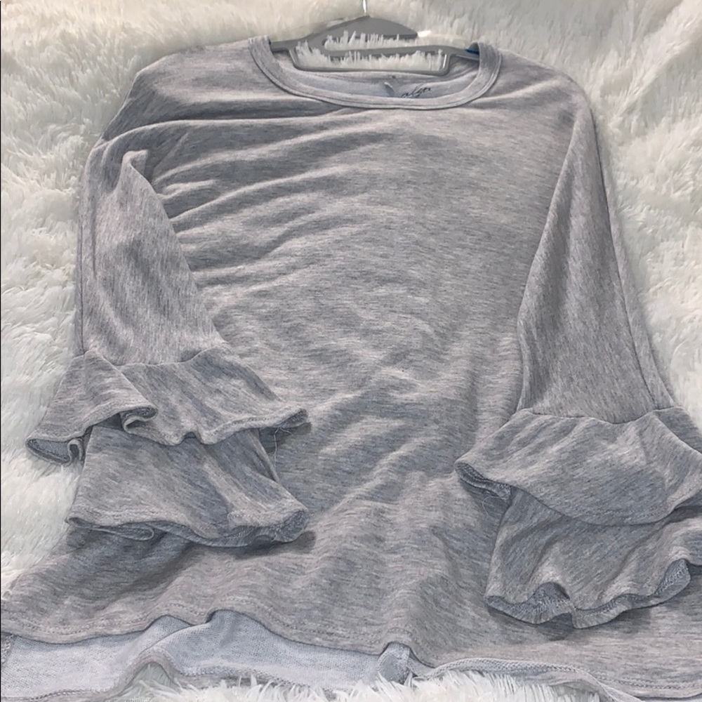 Alta Grey Ruffle Sleeve Top